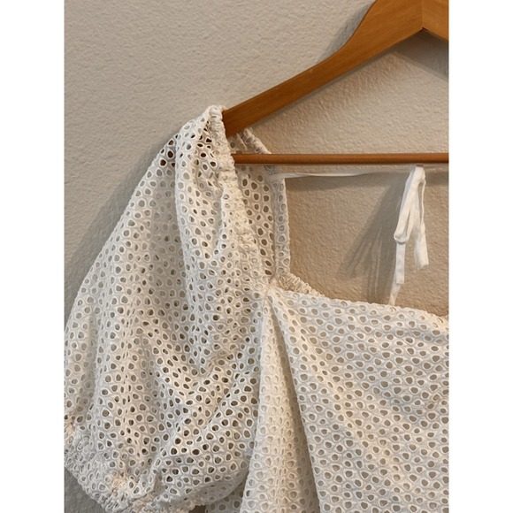 Everlane Womens Top Size L White Eyelet Puff Sleeve Cotton Crop Peasant Blouse - Picture 3 of 9